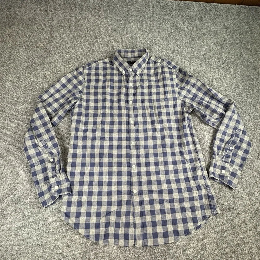 J. Crew Shirt Mens M Blue Gray Gingham Button Classic Preppy Minimalist Academia